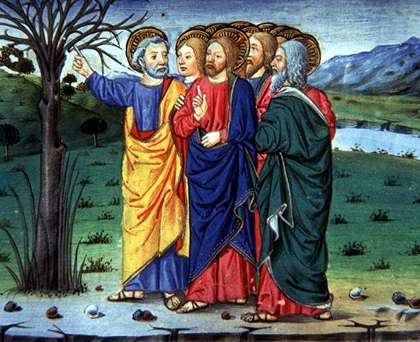 Pierre montre à Christ un arbre desséché - Italian School