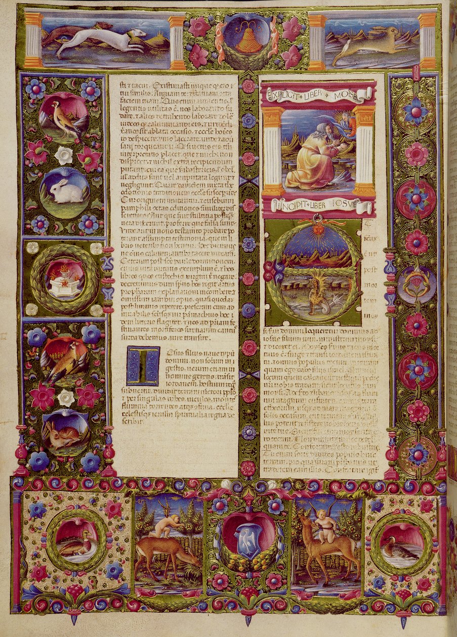 Fol. Fin du livre de Moïse, début du livre de Josué, de la Bible Borso d