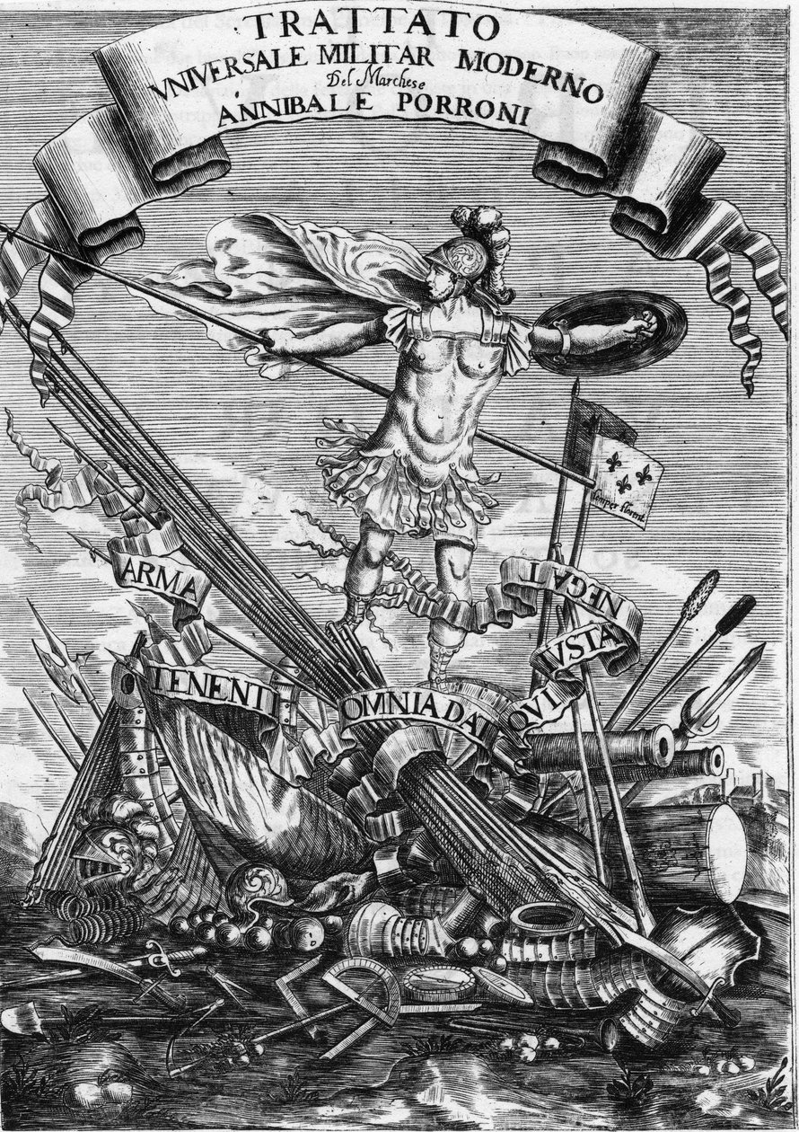 Frontispice du « Trattato Universale Militare Moderno » de 1676 - Italian School