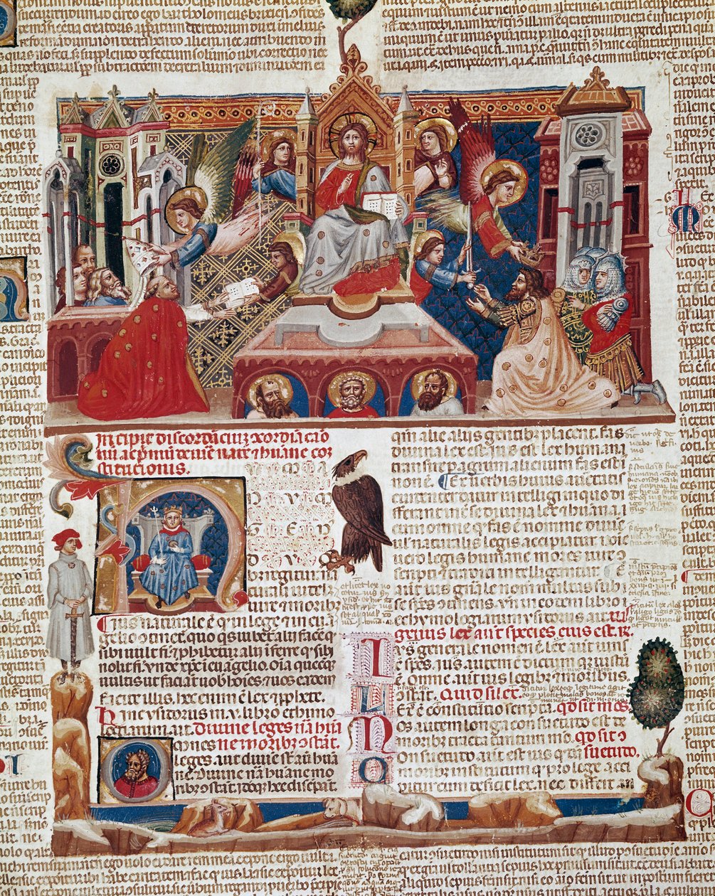 Page de frontispice du manuscrit du « Décret de Gratien » (Concordia discordantium canonum ou Decretum Gratiani) datant de 1140 et régulant les lois et canons de l