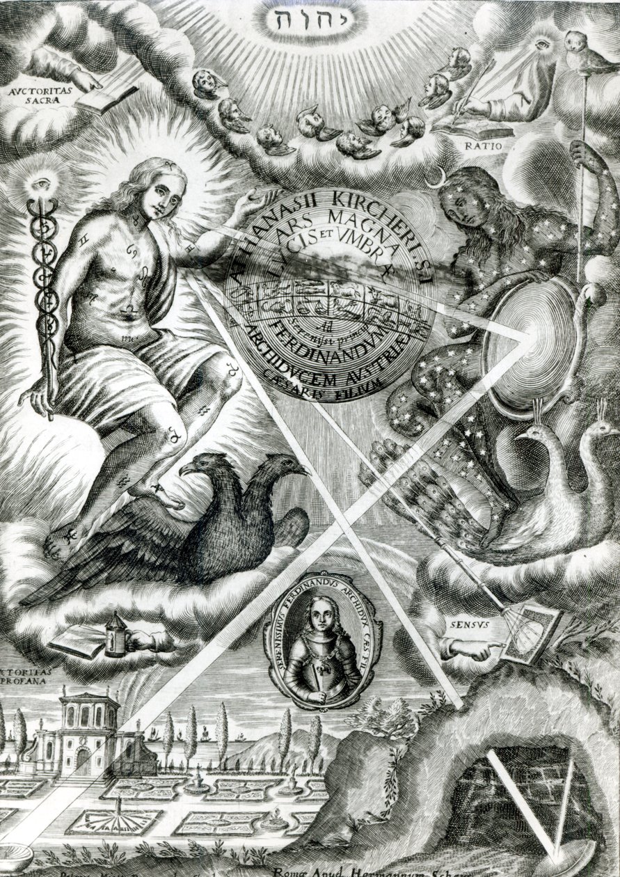 Frontispice de Ars Magna Lucis et Umbrae, par Athanasius Kircher (1601-80) Rome, 1646 - Italian School