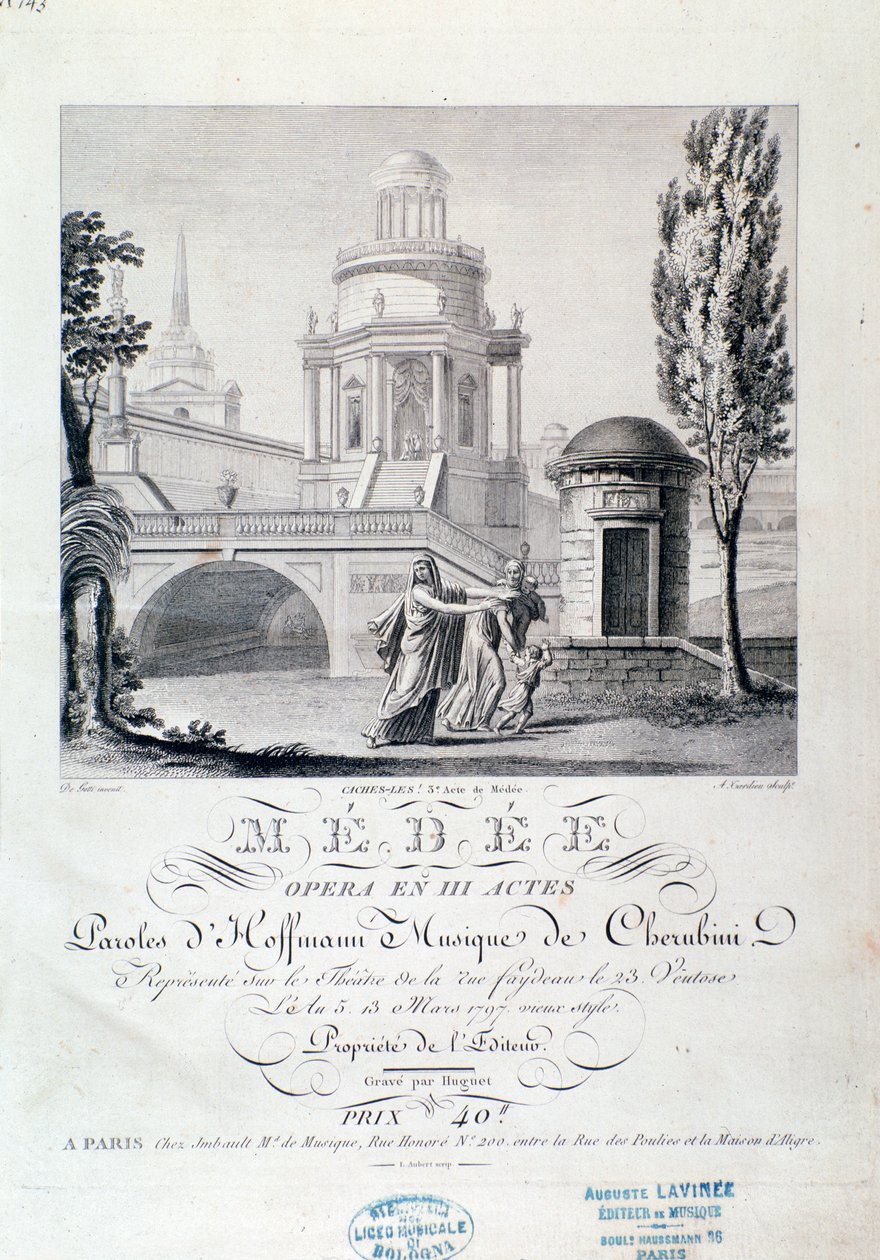 Frontispice de la partition musicale de Médée, opéra de Luigi Cherubini - Italian School