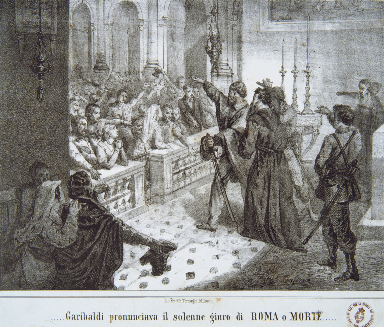 Garibaldi prononçant la célèbre phrase, Rome ou la mort - Italian School