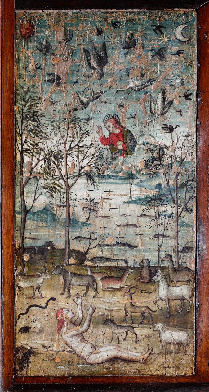 Dieu crée Adam, les animaux, la terre, le ciel et l