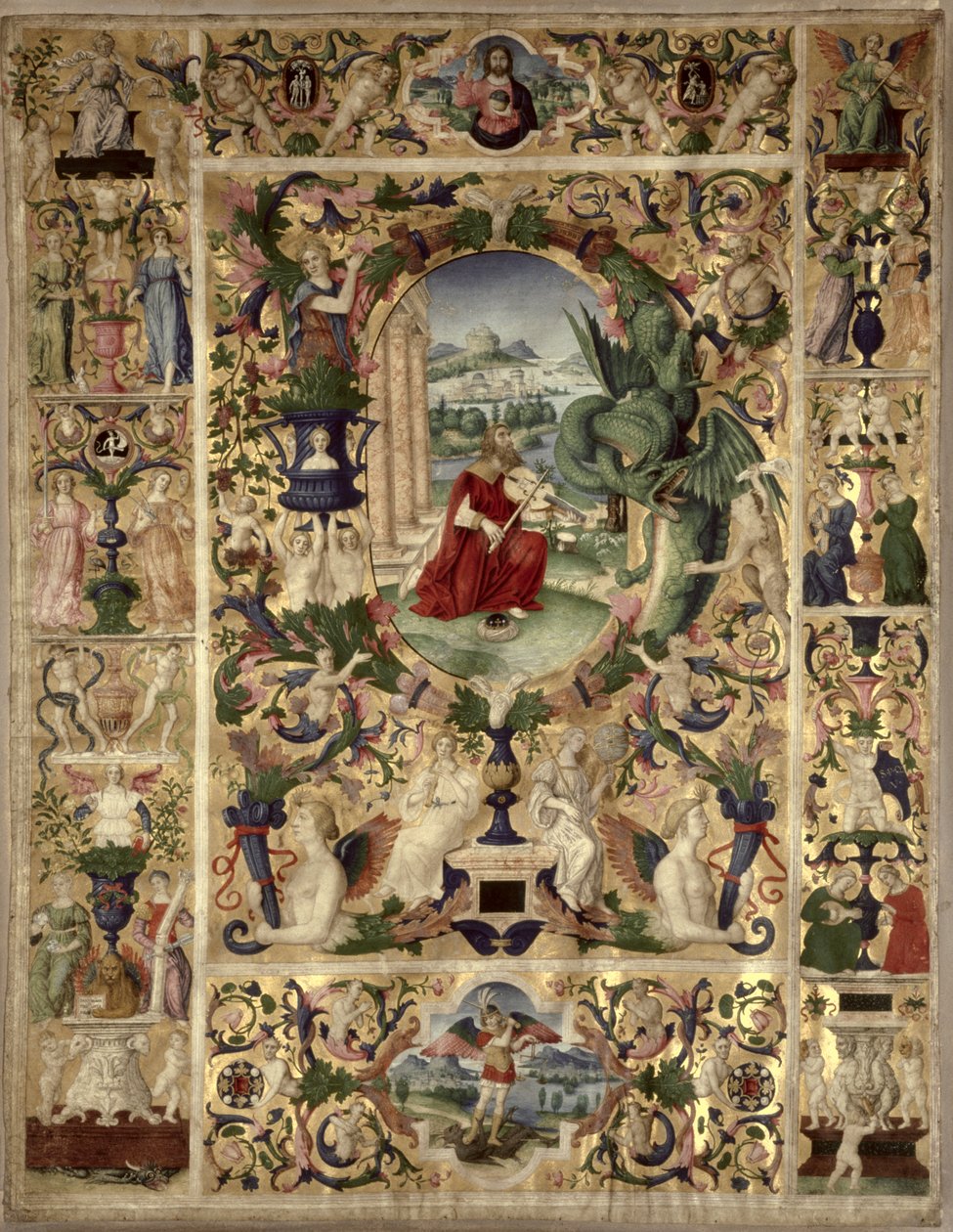 Initiale historiée B représentant le Roi David jouant de la viole - Italian School