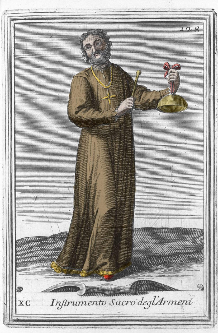 Instrument sacré arménien : instrument de musique similaire à une cloche. Gravure de « Gabinetto Armonico pieno d