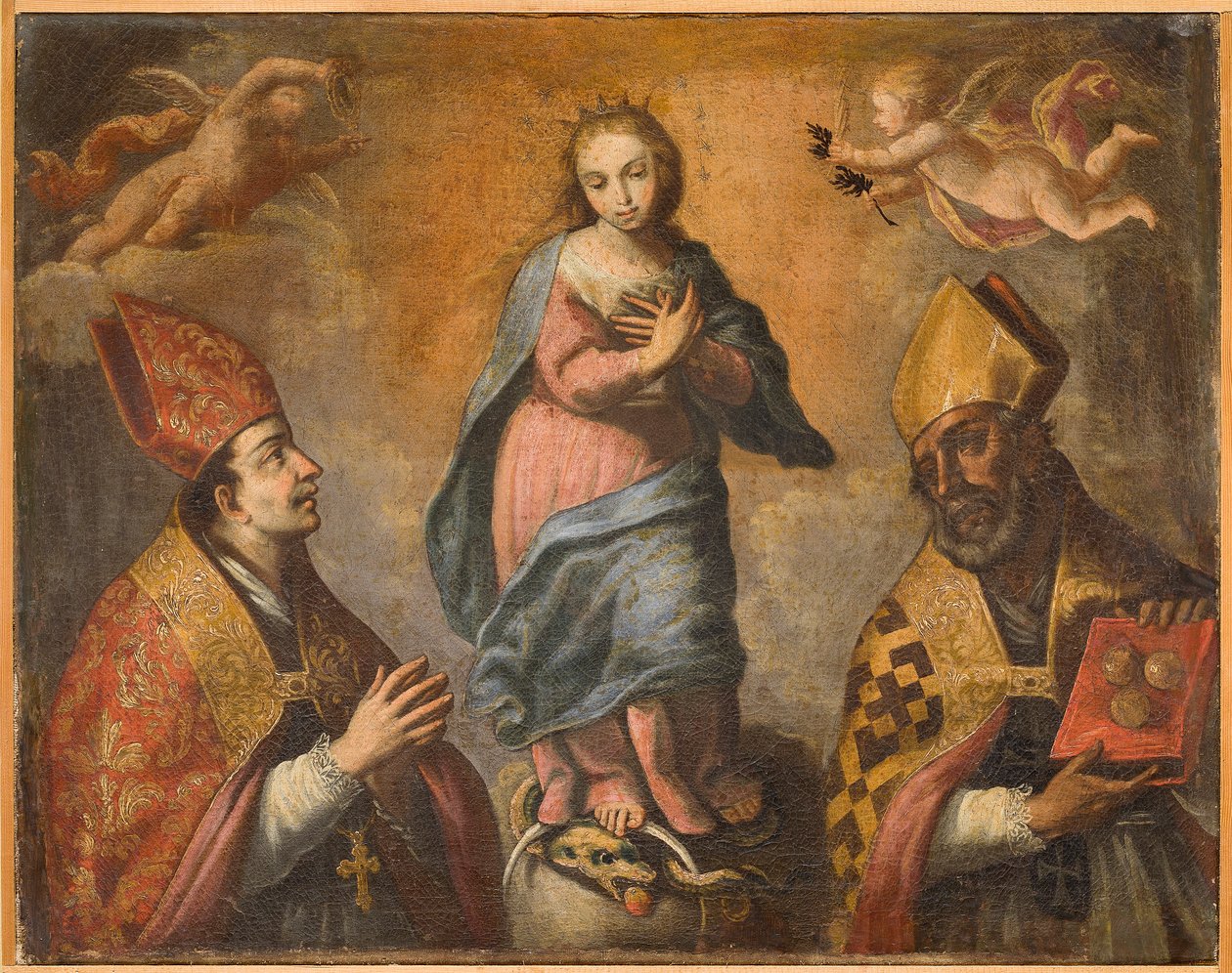 Immaculée entre saint Canio (ou saint Augustin) et saint Nicolas, première moitié du XVIIIe siècle (huile sur toile) - Italian School