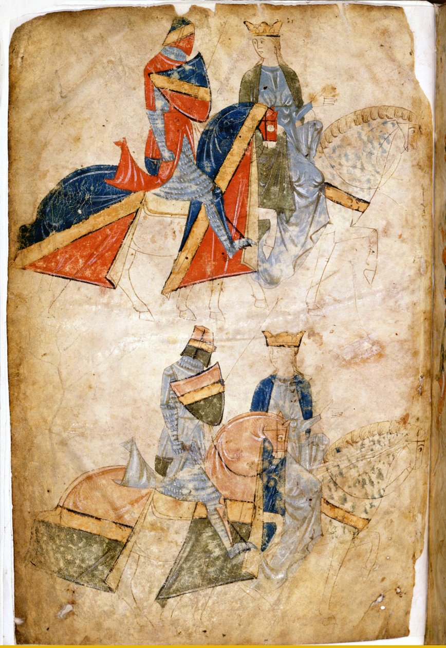 Lancelot du Lac avec la reine Guenièvre. Manuscrit de Rusticano da Pisa. du XIIIe siècle. Venise Biblioteca Marciana - Italian School