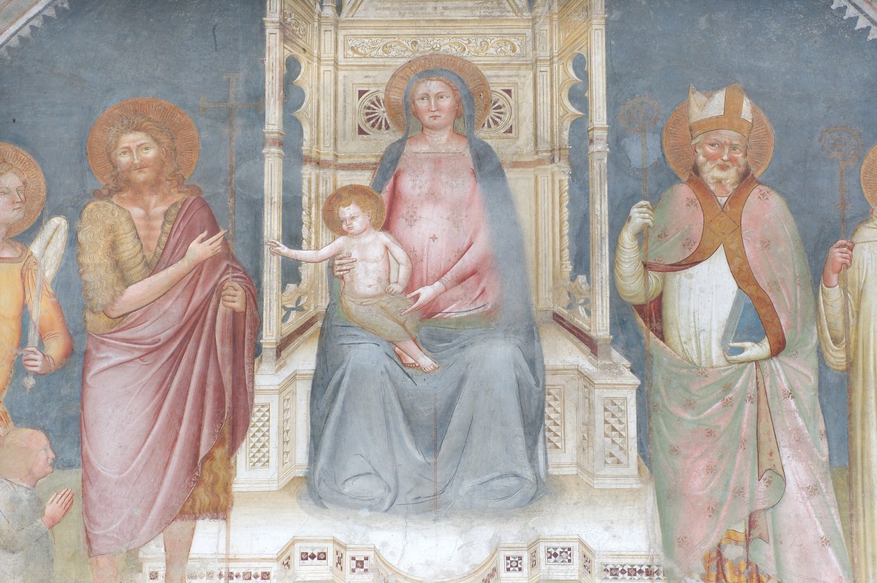 Madone et Enfant, Ange Gabriel, Saint Jean-Baptiste, Saint Ambroise, Saint Bernard - Italian School