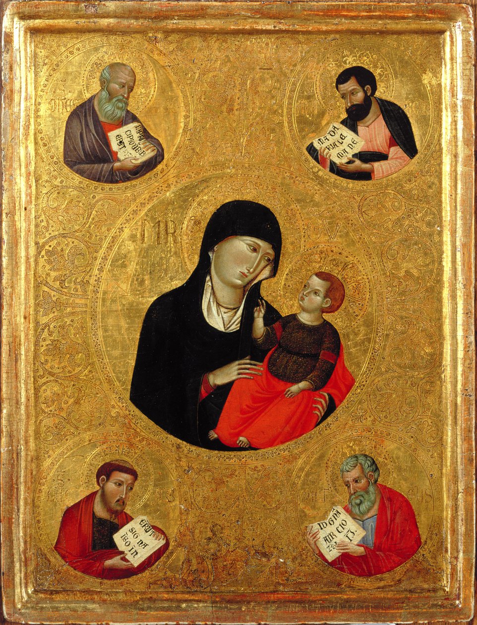 Madone et enfant avec les quatre évangélistes - Italian School