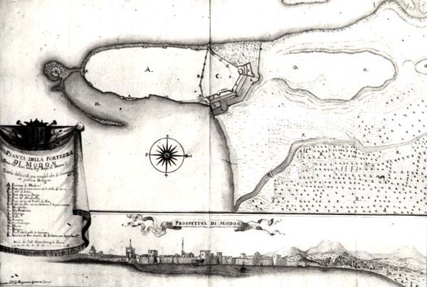 Carte de la forteresse de Modon, Morée - Italian School