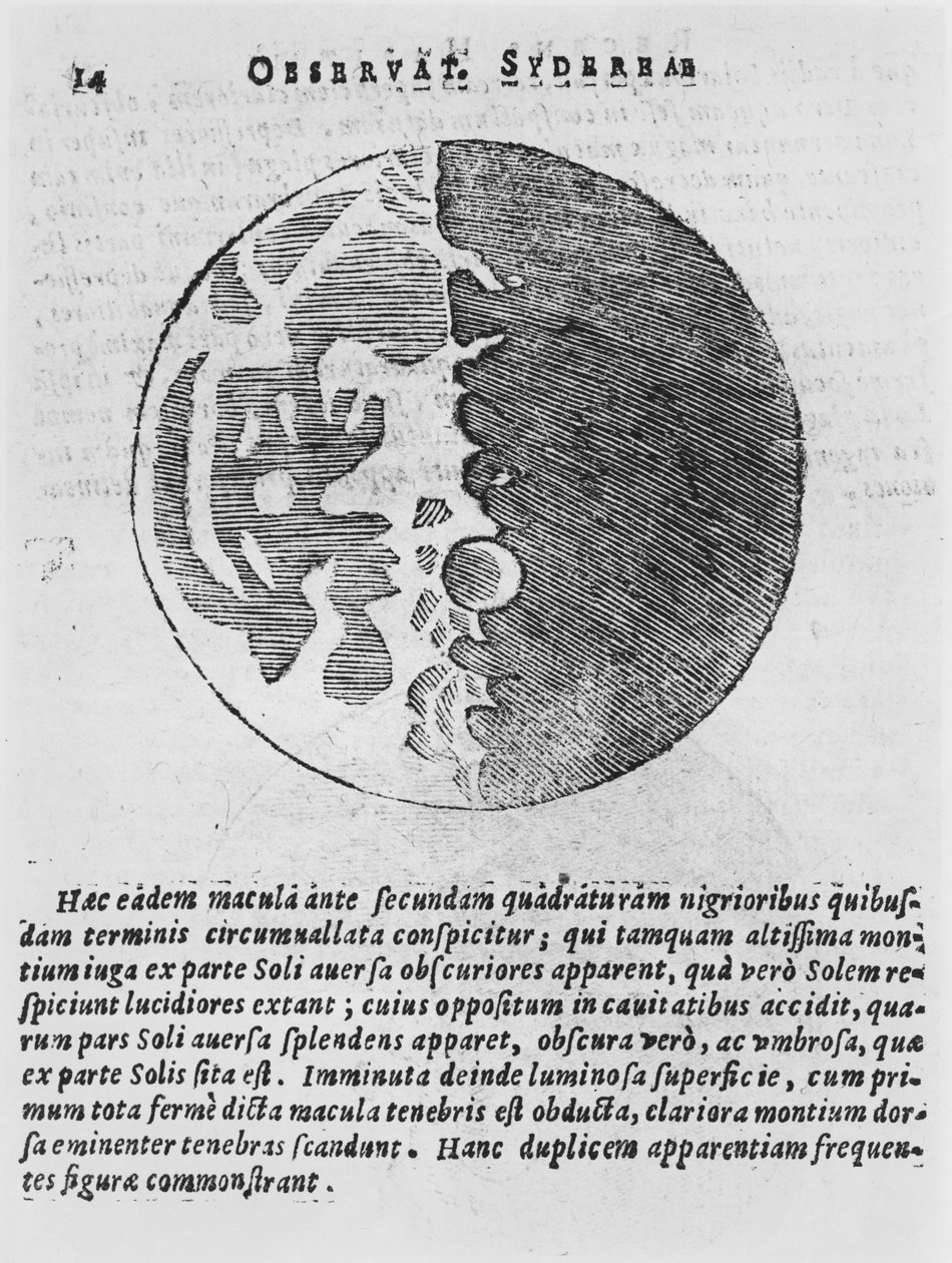 Carte de la lune, illustration de Sidereus Nuncius par Galileo Galilei, 1610 - Italian School