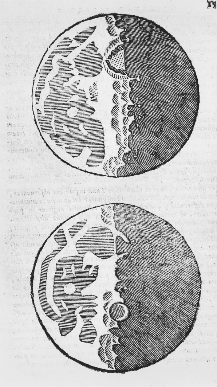 Cartes de la lune, illustration de Sidereus Nuncius par Galileo Galilei, 1610 - Italian School