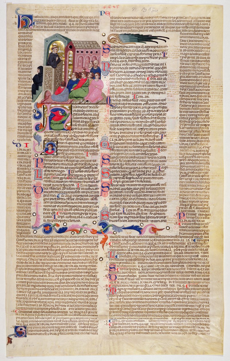 Marlay Cutting IT.11: Feuille avec miniature du Décret de Gratien montrant un moine prêchant à une congrégation d