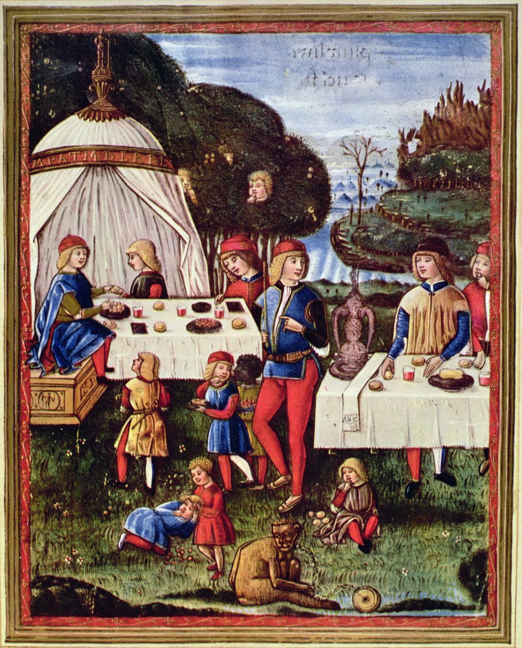 Maximilien Sforza enfant prenant un repas dans le jardin, illustration d