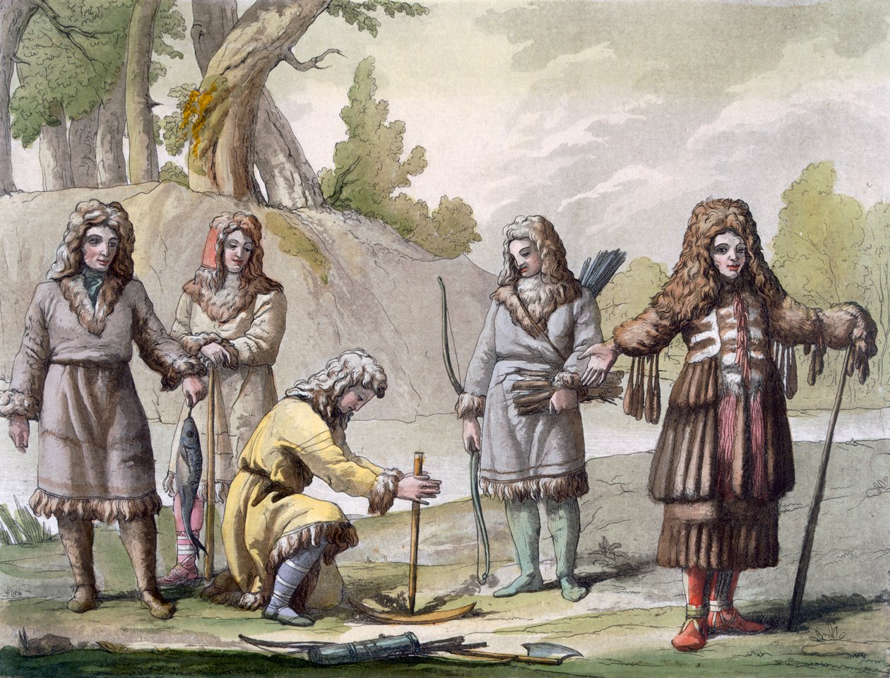 Hommes du Kamtchatka, extrême-orient russe, vers 1820-1830 - Italian School