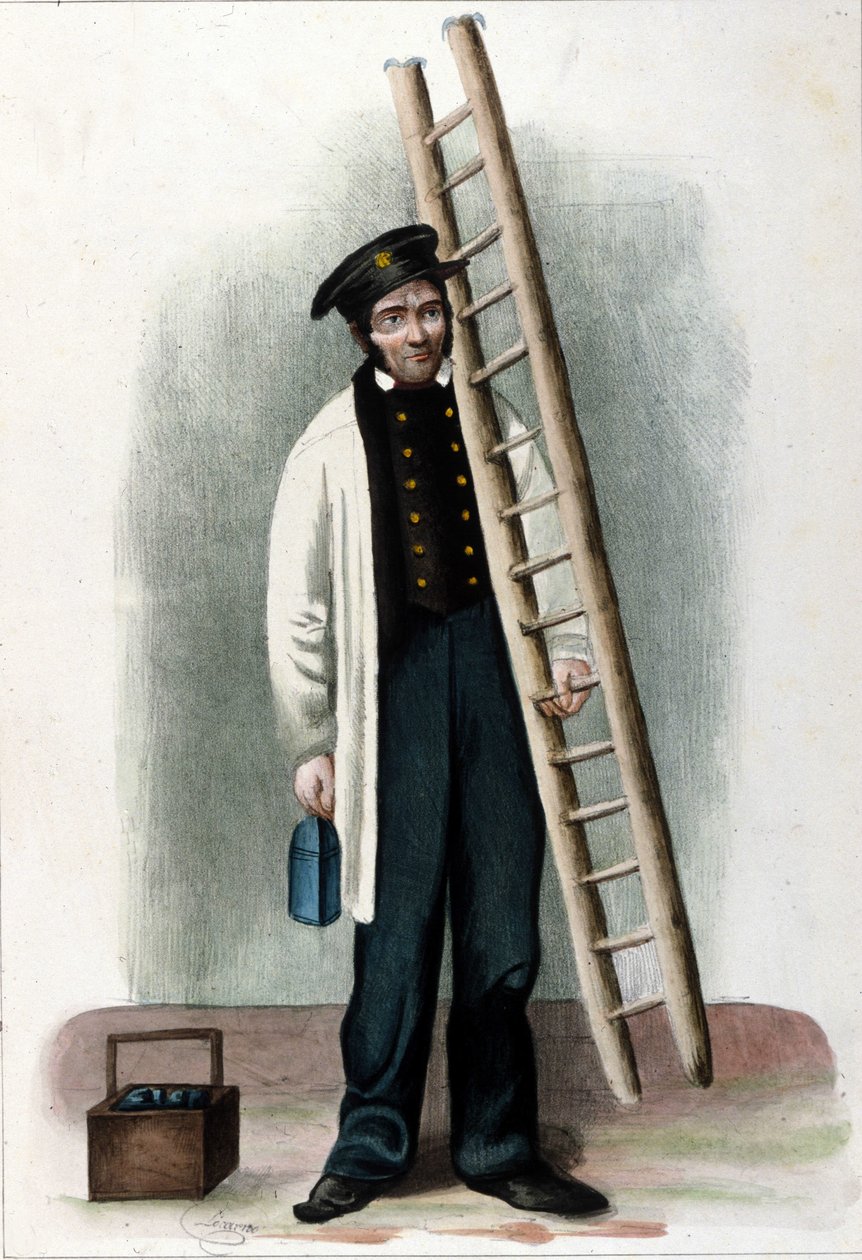 Métier milanais : un allumeur de réverbère et de becs de gaz. - Italian School