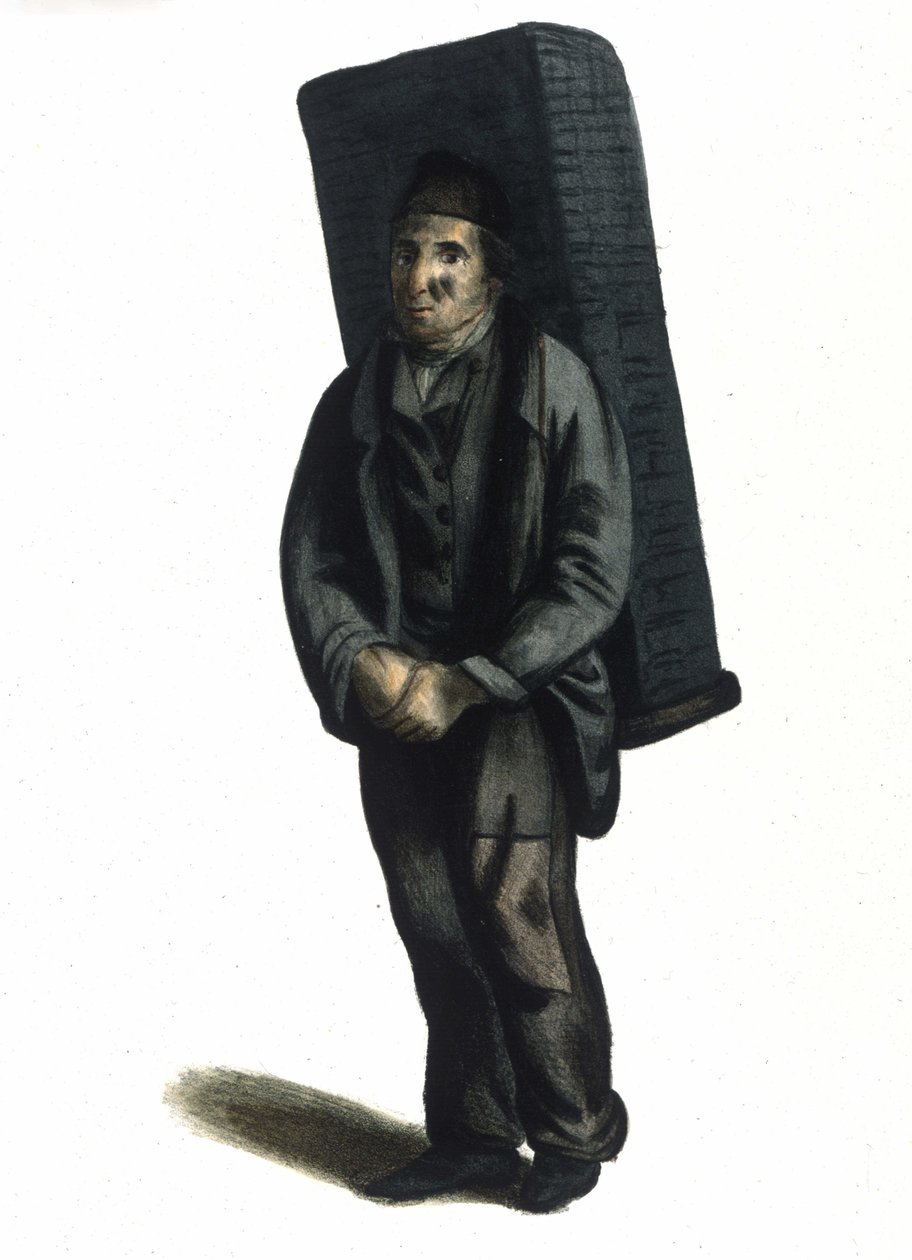 Métier milanais : un vendeur ambulant de charbon (ou charbonnier) - Italian School