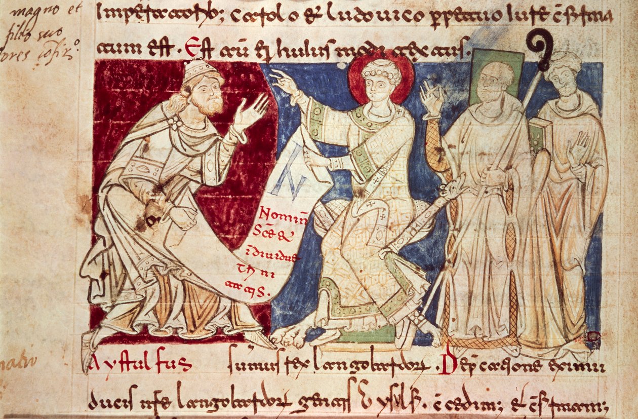 Miniature du Chronicon Vulturnense, codex enluminé composé par le moine Iohannes, vers 1130, Italie - Italian School