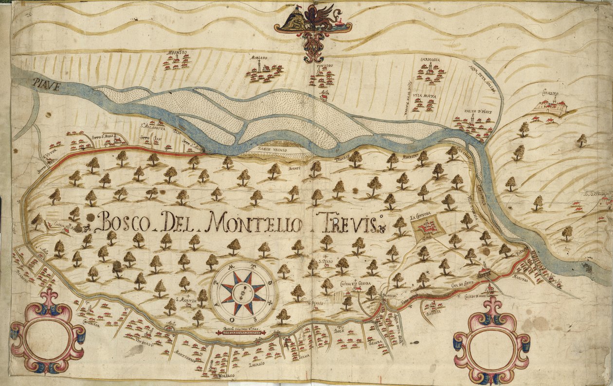 Montello, carte, XVIIIe siècle, Vénétie, Italie - Italian School