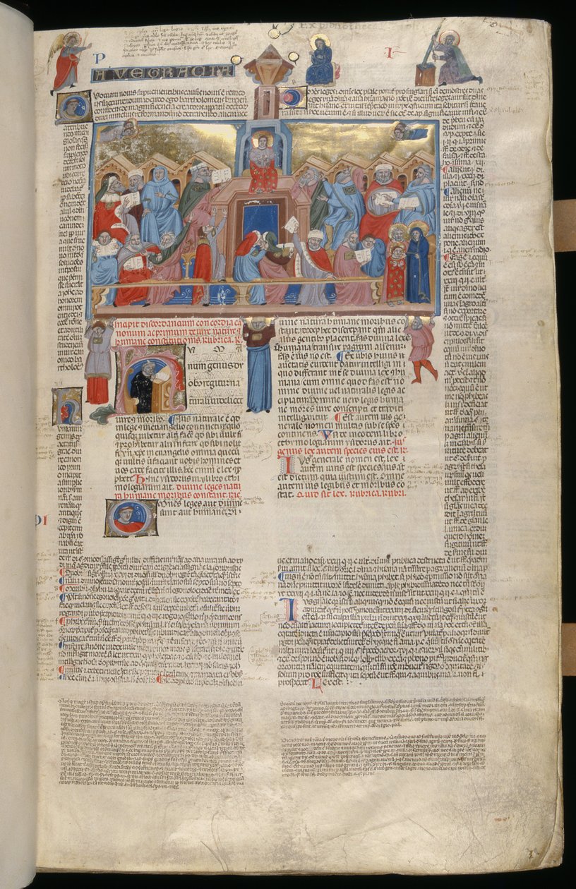 Ms. 183, f.1r: Christ au Temple, miniature du Decreta cum Apparatu Ioannis Andreae Laurentii - Italian School