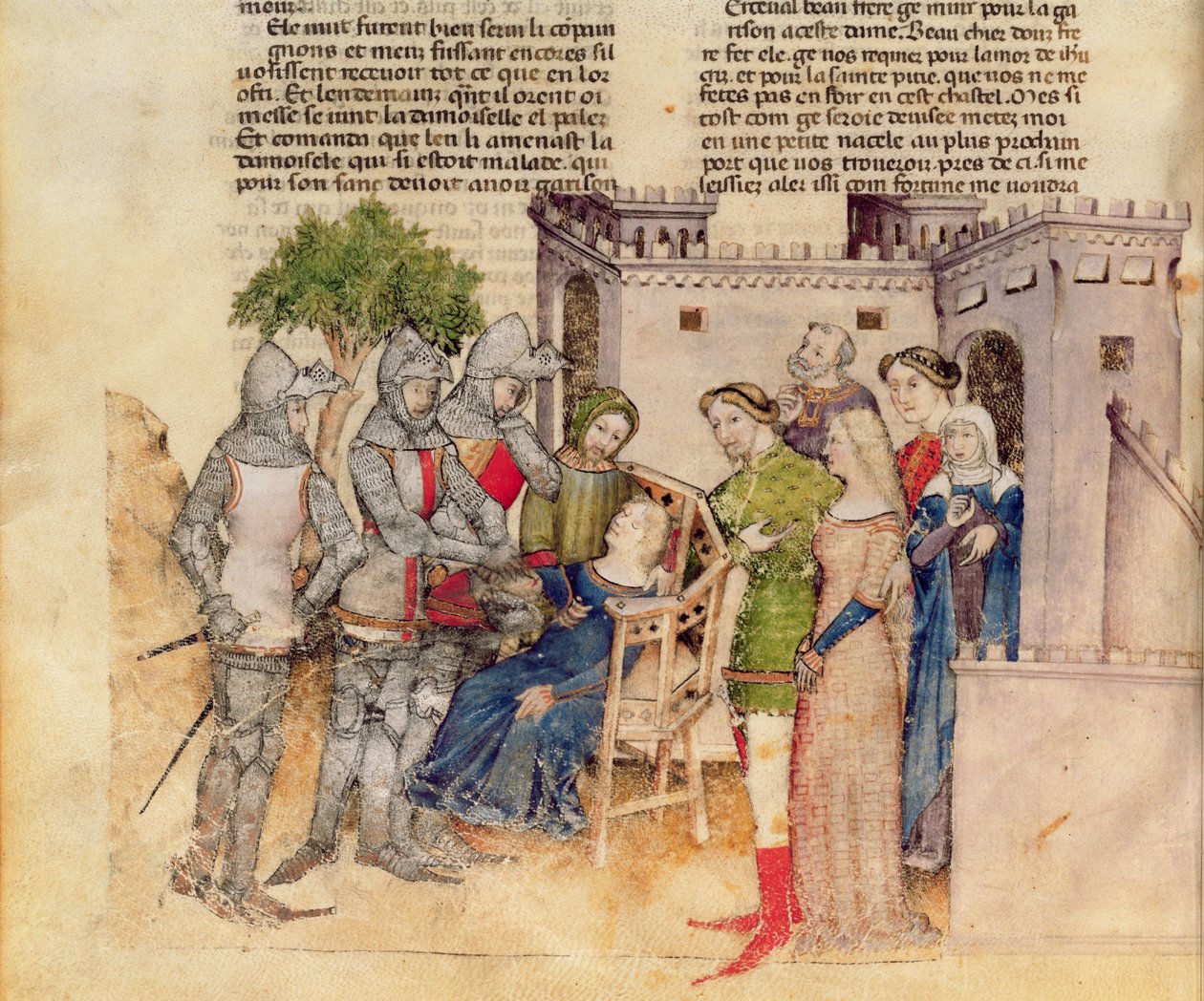 Ms Fr 343 fol. 59v La mort de la sœur de Perceval, de la Quête du Saint Graal, vers 1380-85 - Italian School