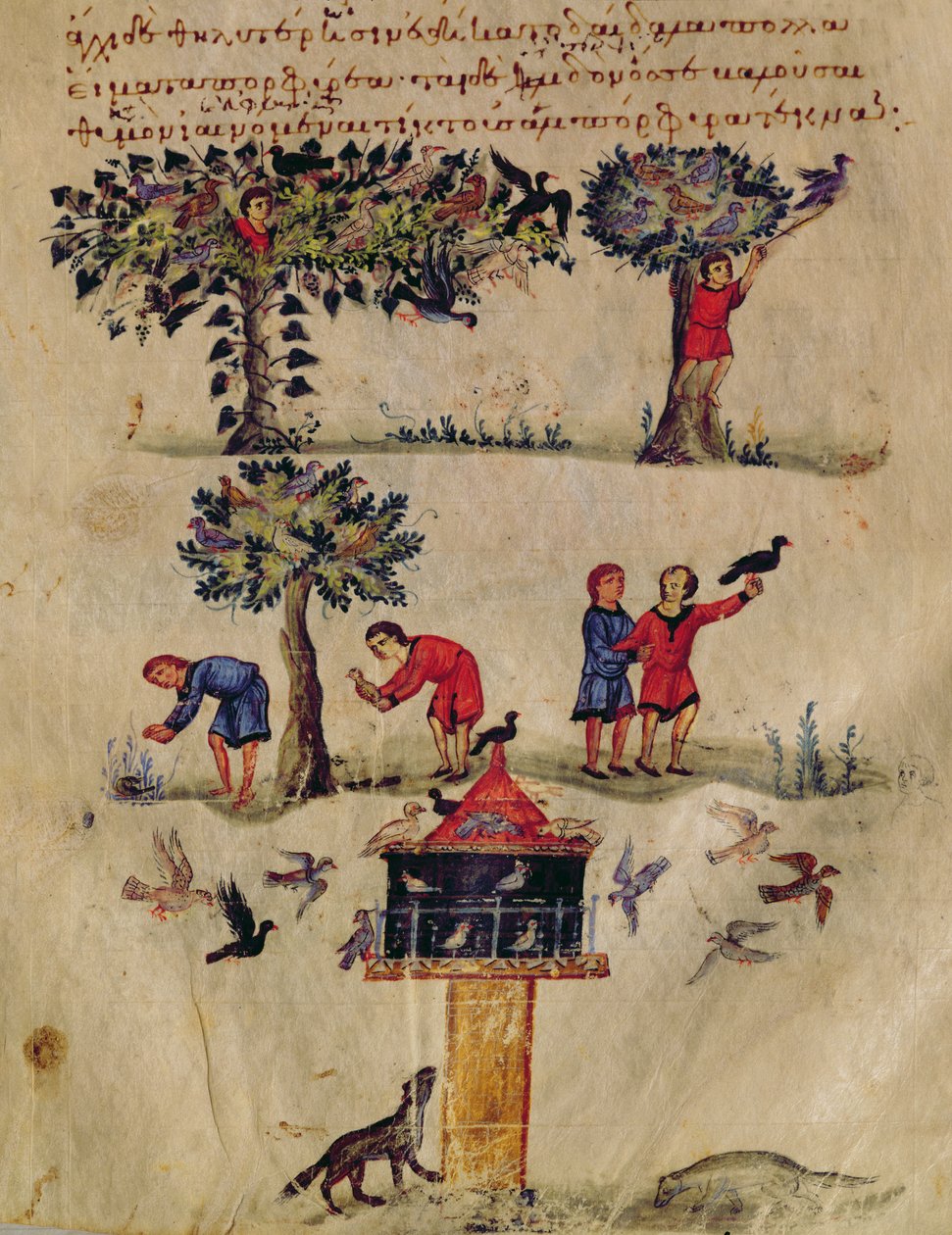 Ms Grec 479 Chasse aux oiseaux, illustration probablement de l
