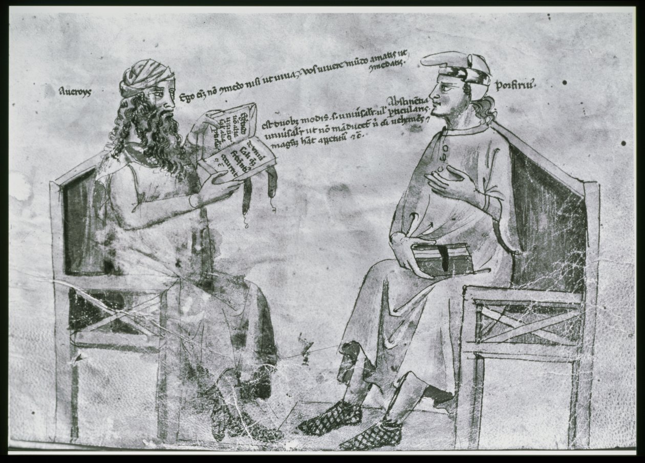 Ms Lat 6823 fol.2 Averroès (1126-98) en conversation avec Porphyre (c.232-c.305) - Italian School