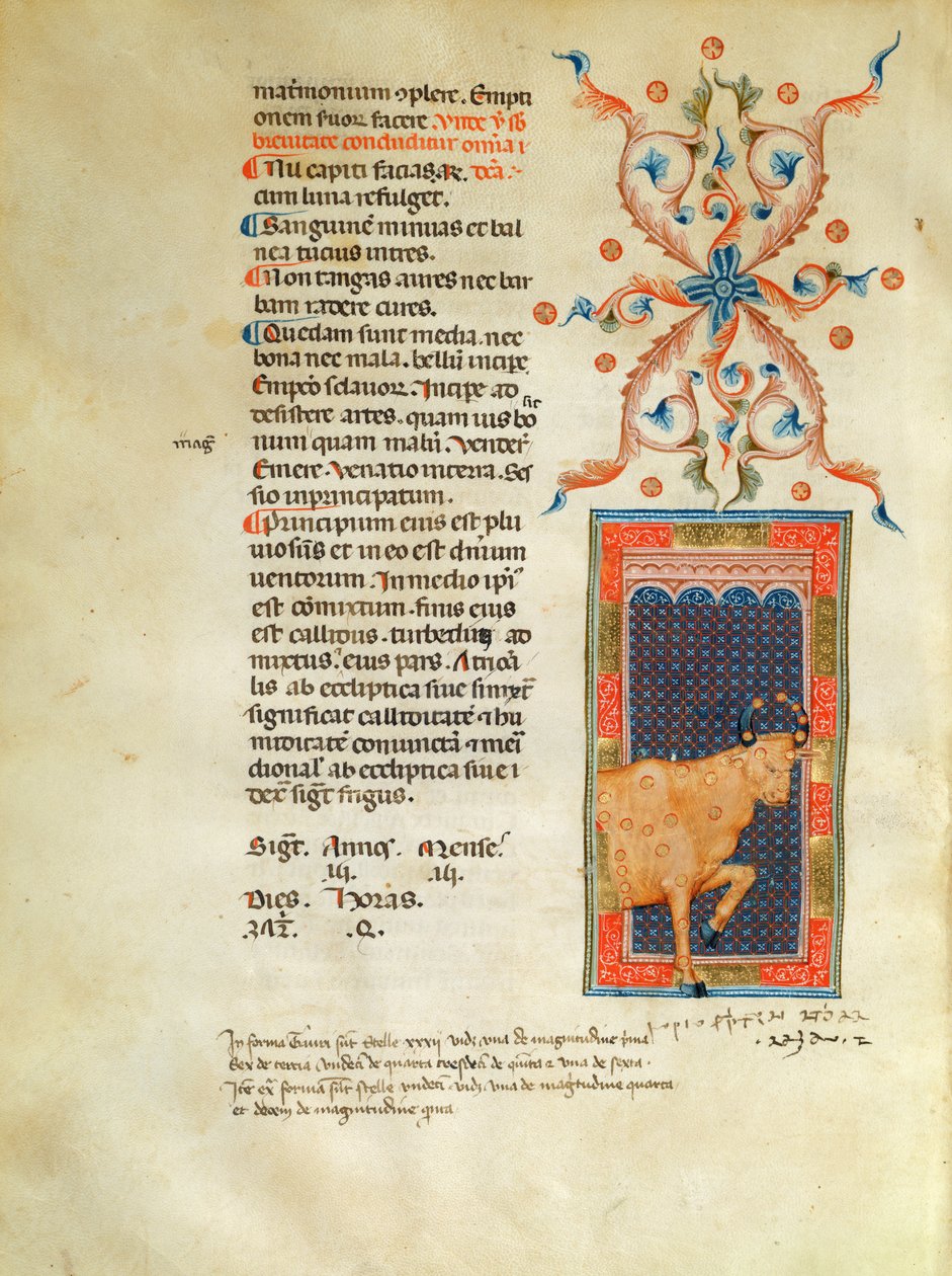 Ms Latin 7272 fol 113 Page de calendrier illuminée pour avril - Italian School