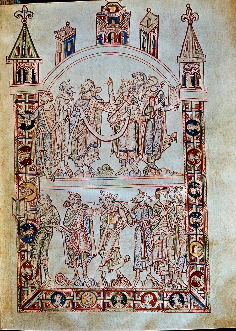 Ms. Plut.12.17 f.4r Disciples de Saint Augustin, du De Civitate Dei (11ème-12ème siècle) - Italian School
