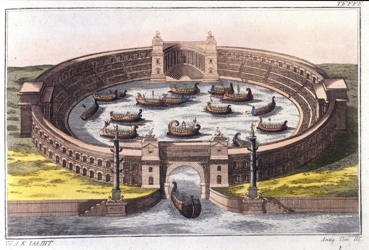 Naumachie, combat naval dans un amphithéâtre de Rome - Italian School