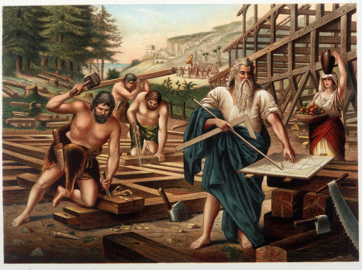 Noé et sa famille construisant l