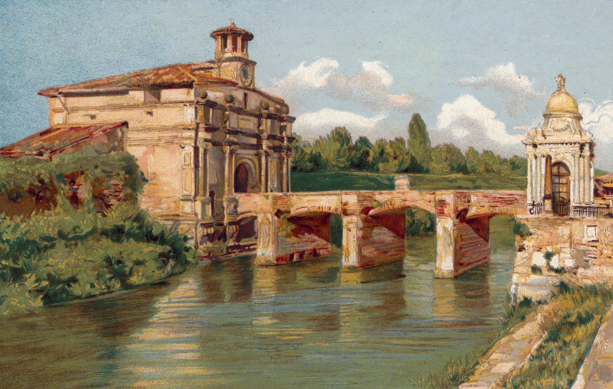 Padoue / Padoue : Porta Venezia et pont sur le Bacchiglione (chromolitho) - Italian School