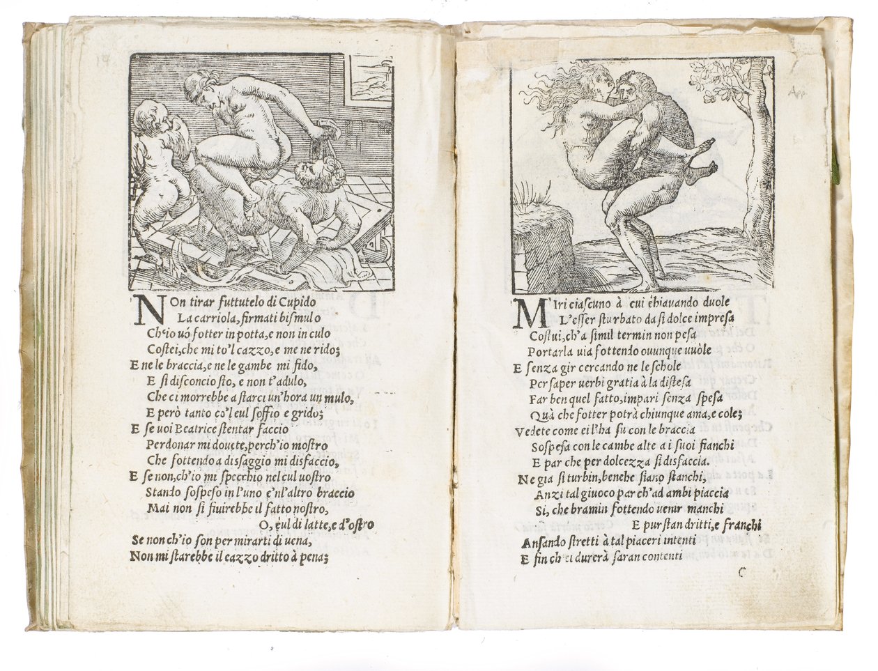 Page de "Sonetti Lussuriosi" de Pietro Aretino, illustrée par Giulio Romano et gravée par Marcantonio Raimondi, publiée à Venise, vers 1527 - Italian School