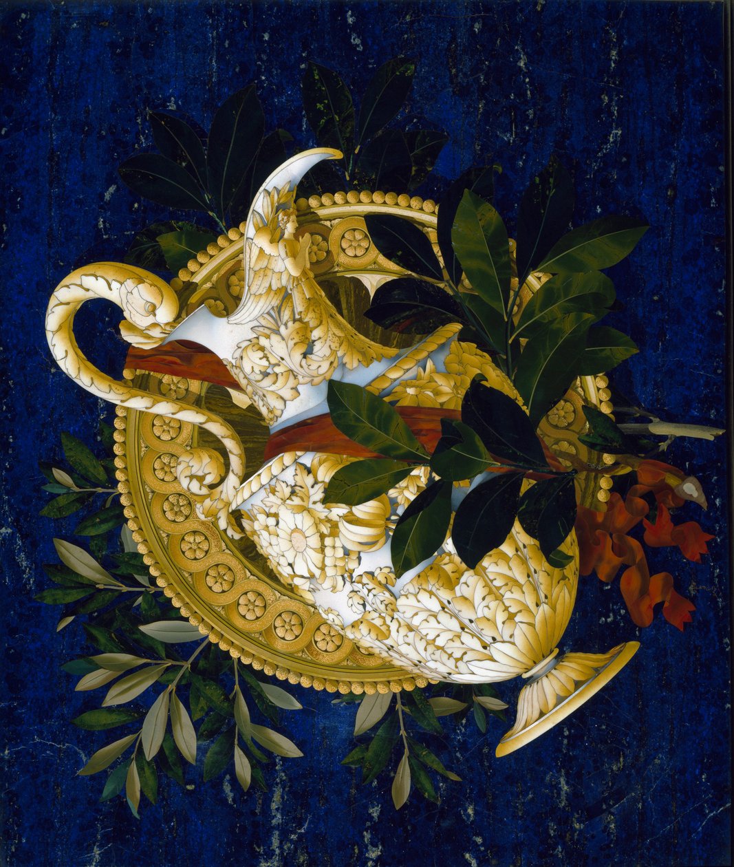 Pichet et feuilles (marqueterie de marbre incrusté) - Italian School