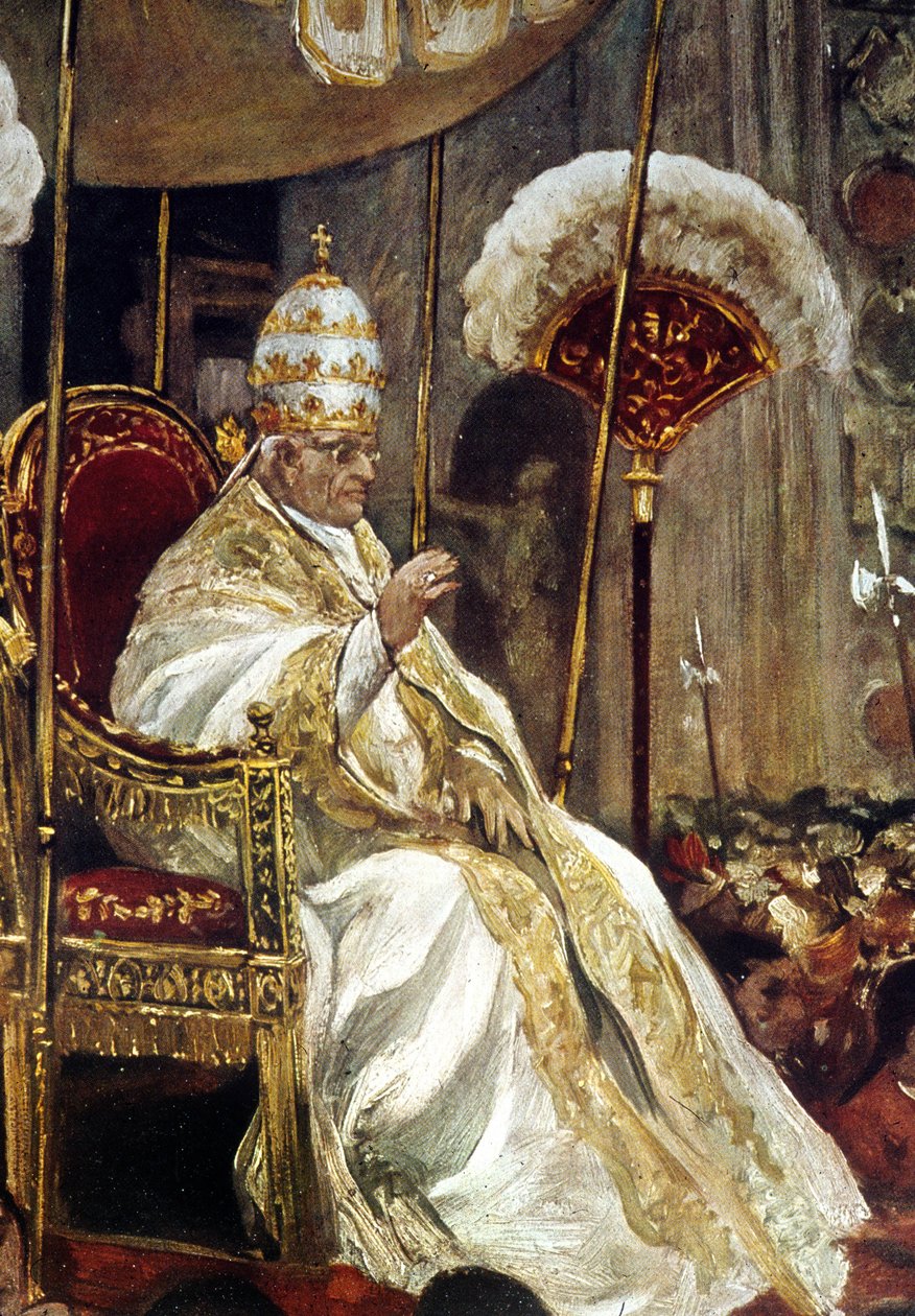 Pie XI, le Saint-Père, arrivant dans la basilique Saint-Pierre, porte sur la "Sedia gestatoria", Pâques 1937 (huile sur toile) - Italian School