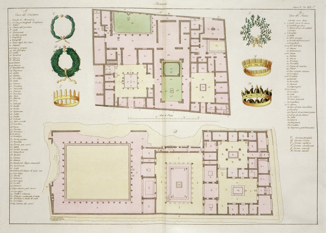 Plans de la Maison du Questeur et de la Maison du Faune, Pompéi, planche 25A, classe 5 de la Partie I de L