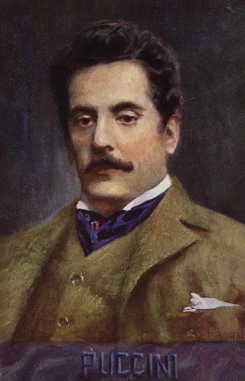 Portrait de Giacomo Puccini (lithographie couleur) - Italian School
