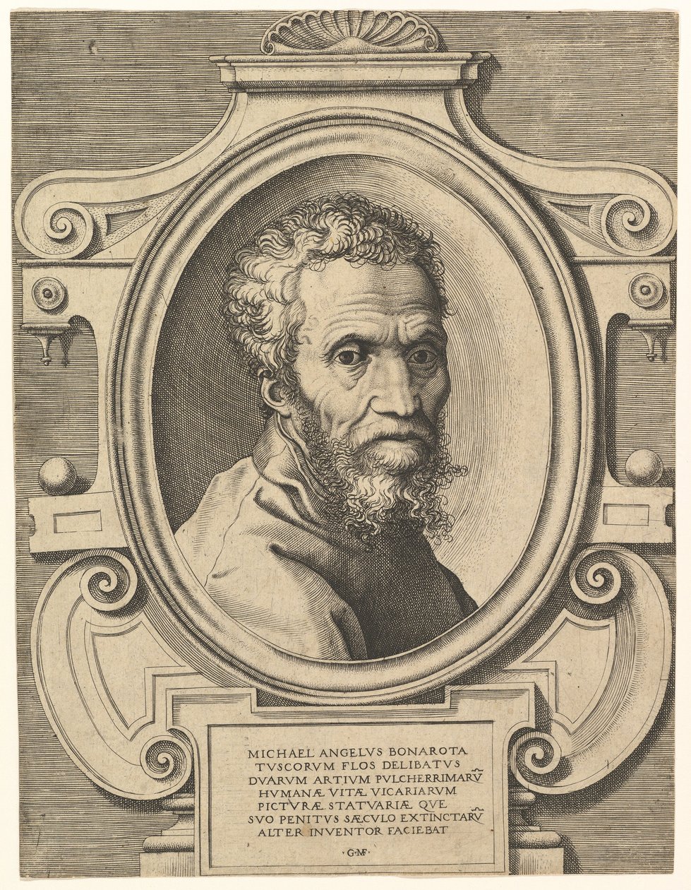 Portrait de Michel-Ange, pub. vers 1564 (gravure) - Italian School