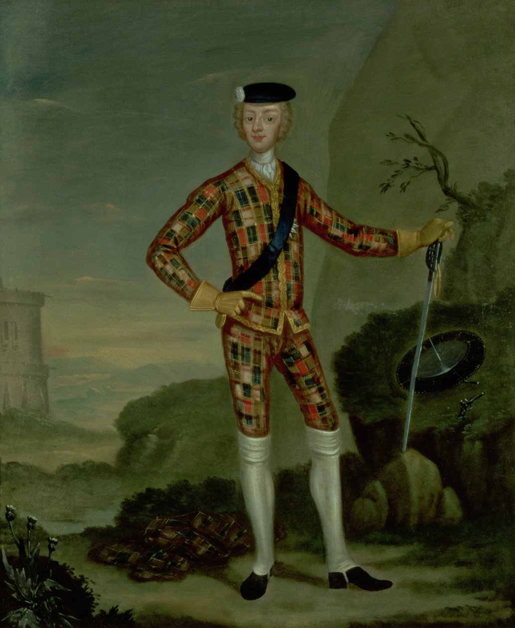 Prince Charles Edward (Bonnie Prince Charlie, 1720-88) en tartan - Italian School