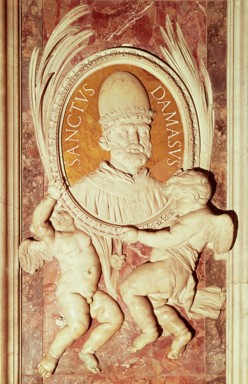 Relief de Damase I (c.304-84) sur un pilastre de la nef - Italian School