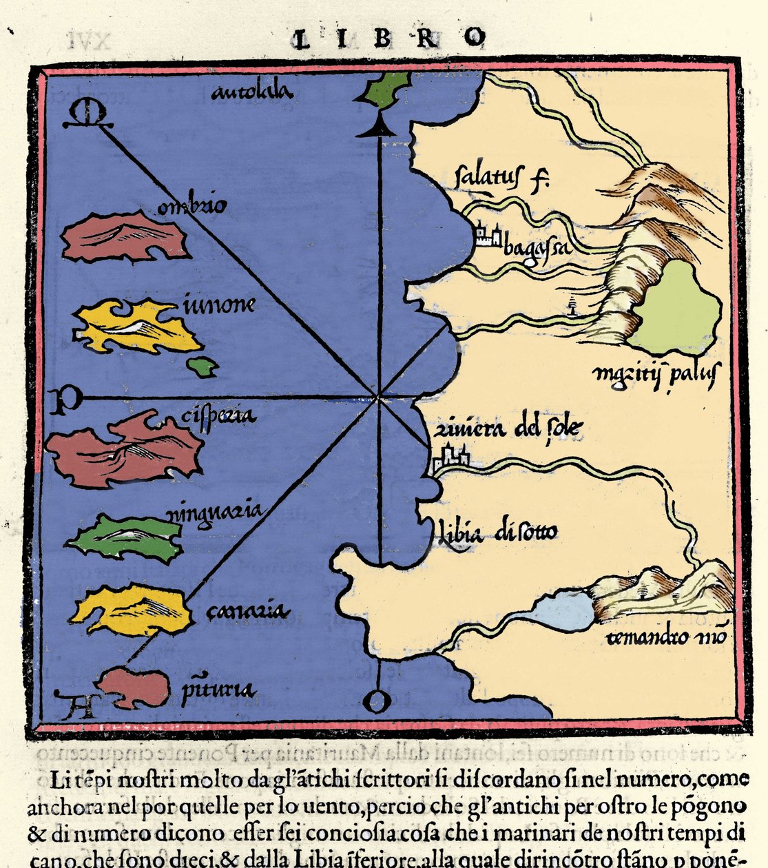 Représentation des îles Canaries. Isolario (carte des îles) par Benedetto Bordone. Venise 1547. - Italian School