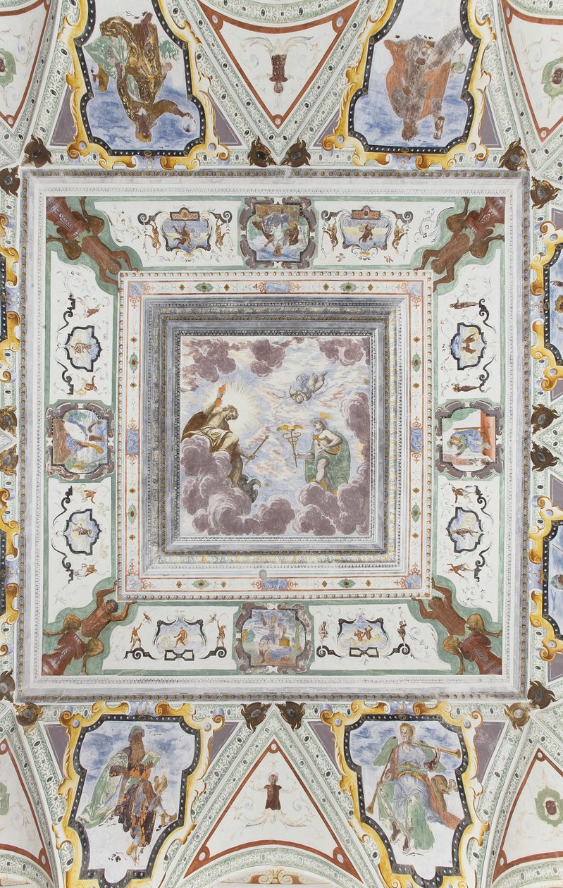 Salle de Jupiter et Mercure : Jupiter, Mercure et Cupidon, entourés par les quatre saisons - Italian School