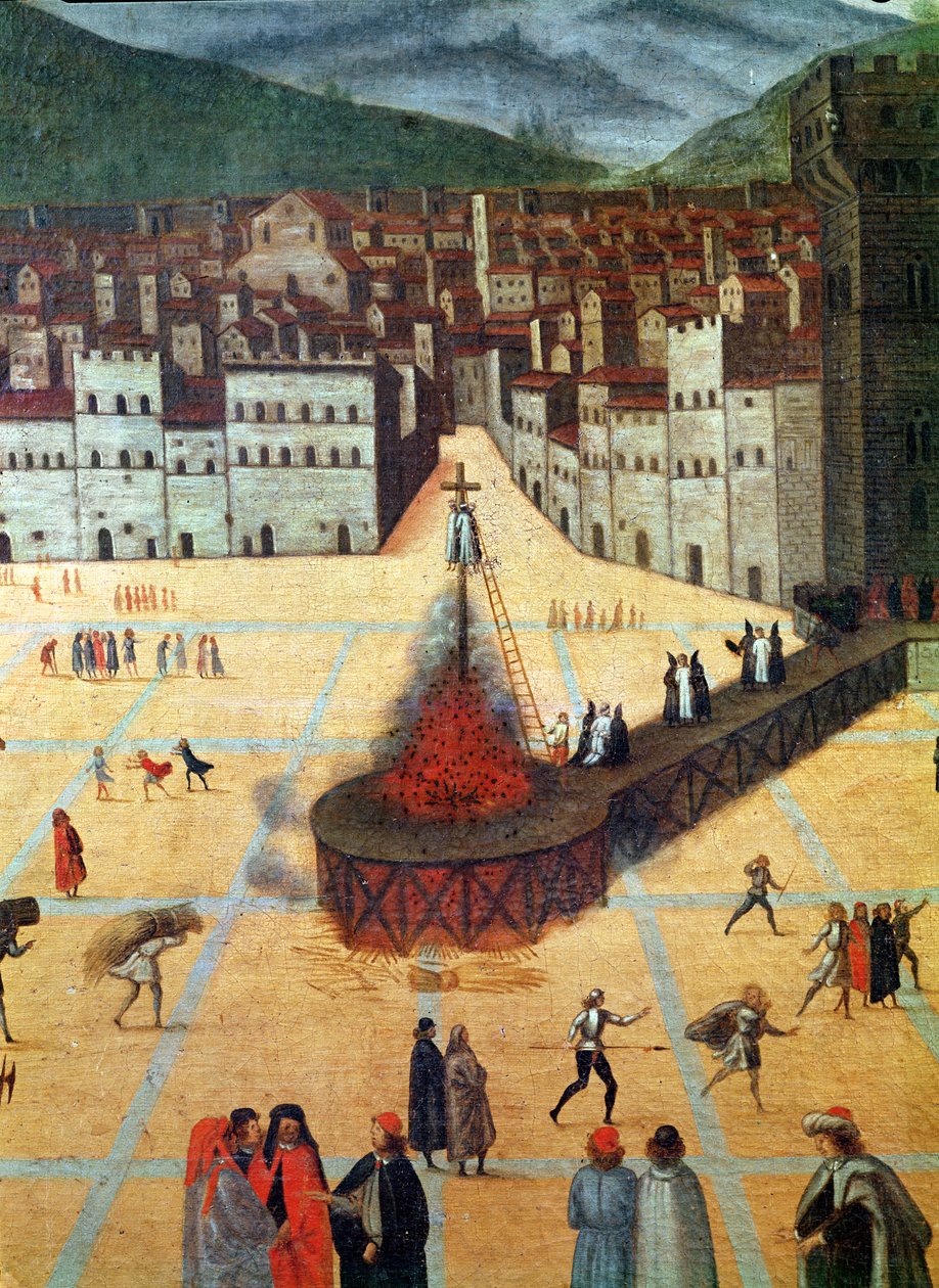 Savonarole brûlé sur le bûcher, Piazza della Signoria, Florence (détail) - Italian School