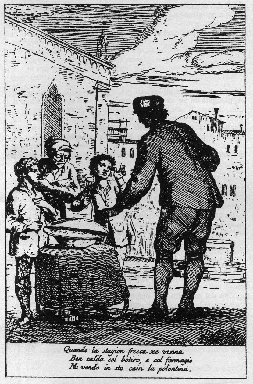 Vendeur de polenta dans les rues de Venise au XVIIIe siècle - Italian School
