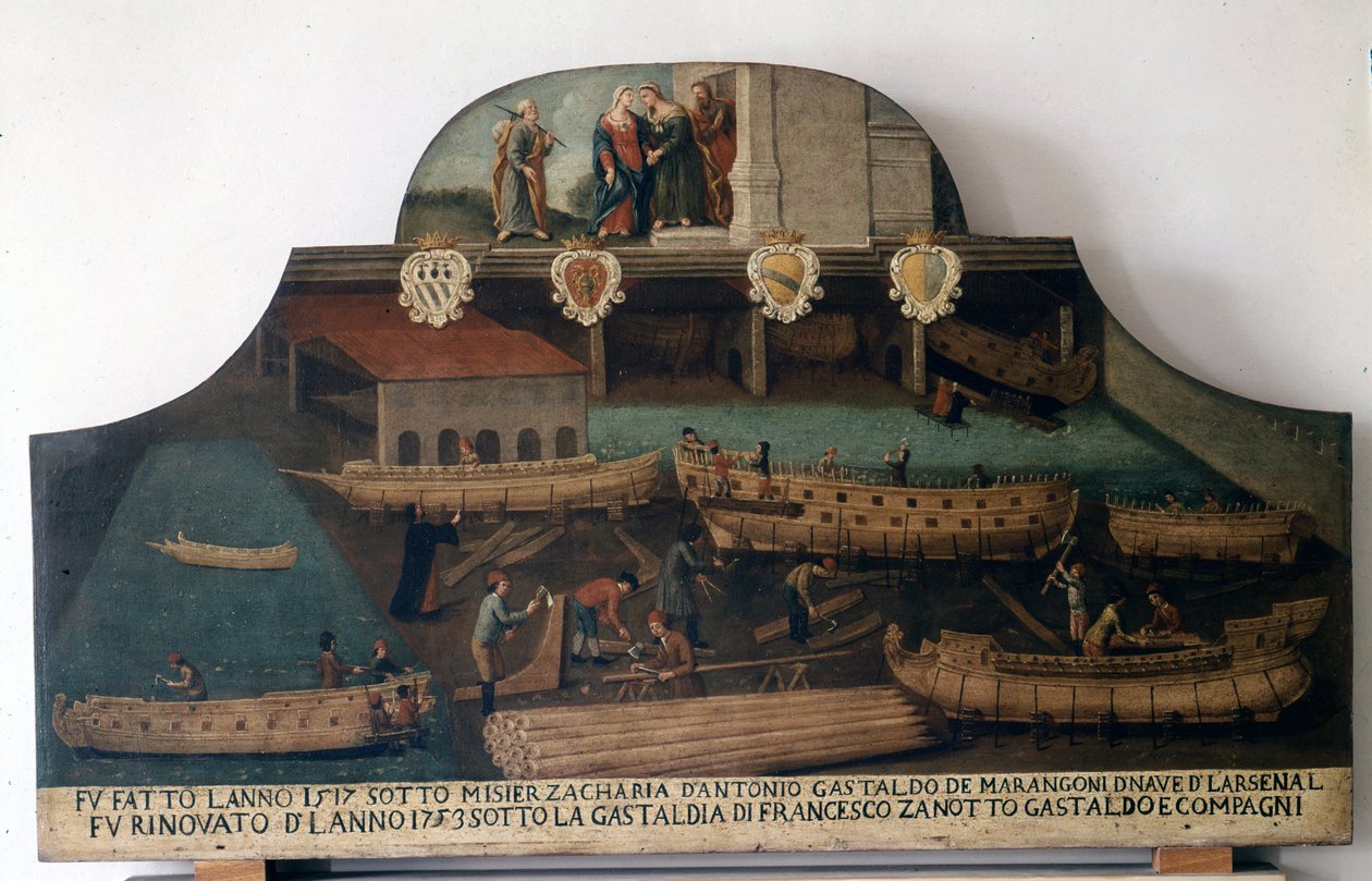 Construction navale : bateaux construits en 1517 et rénovés en 1753. - Italian School