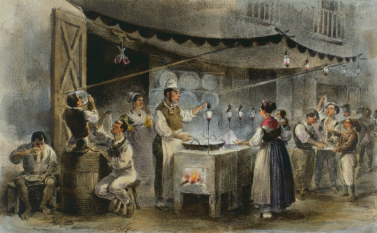 Marchand de spaghettis à Naples, Italie - Italian School