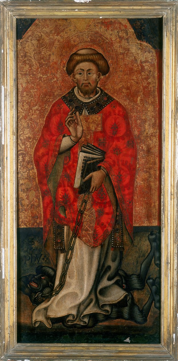 Saint Philippe marchant sur un démon, peinture sur bois du XVe siècle - Italian School