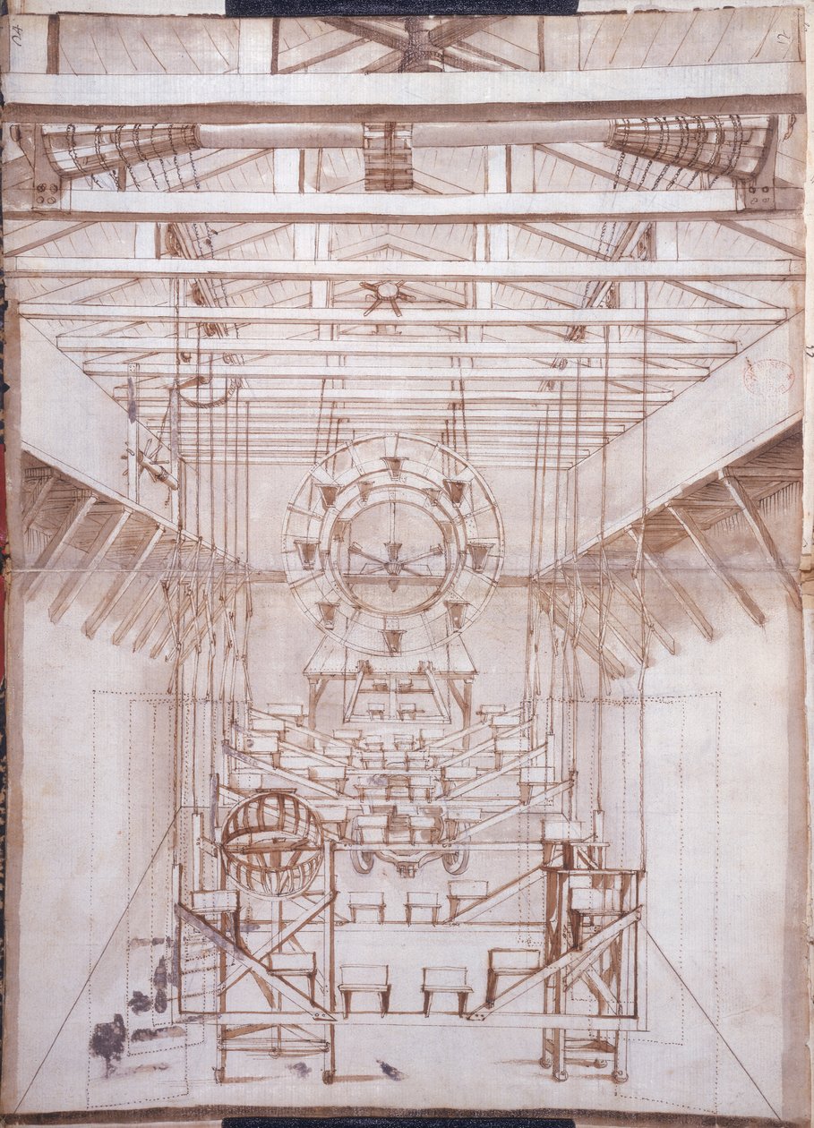 Machinerie de scène pour les opéras au théâtre San Salvatore à Venise, 1675 - Italian School