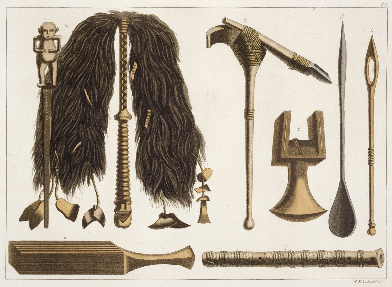 Outils et instruments cérémoniels tahitiens, illustration d